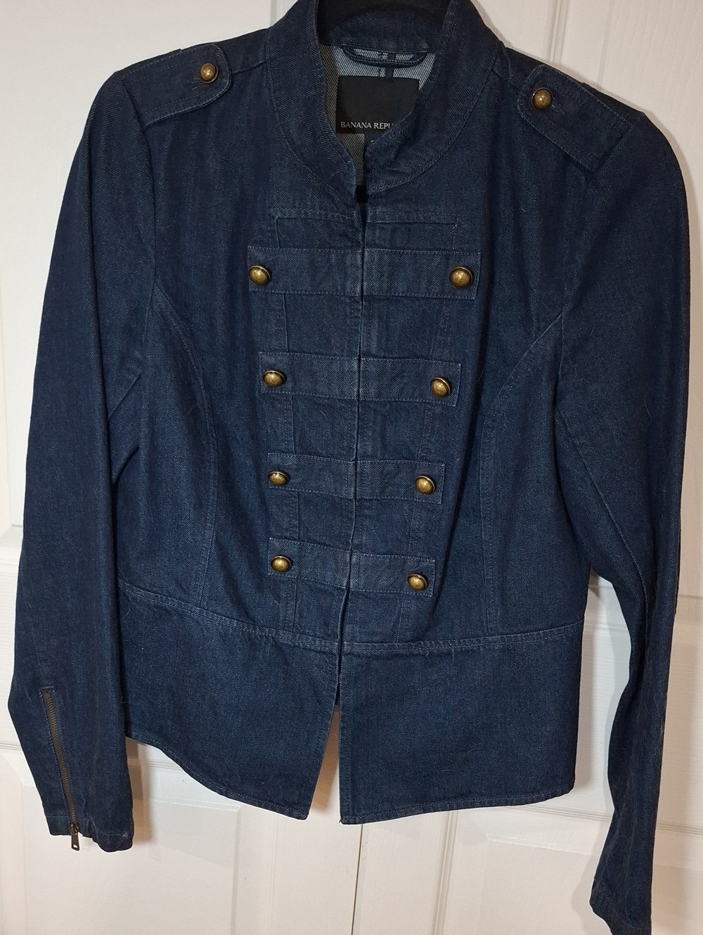 Banana Republic Dark Blue Military-Style Denim Jacket with Brass Buttons